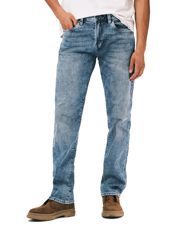 Buffalo David Bitton Men's Straight Six Jeans, Whiskered and Contrasted Indigo, 40W x 30L
