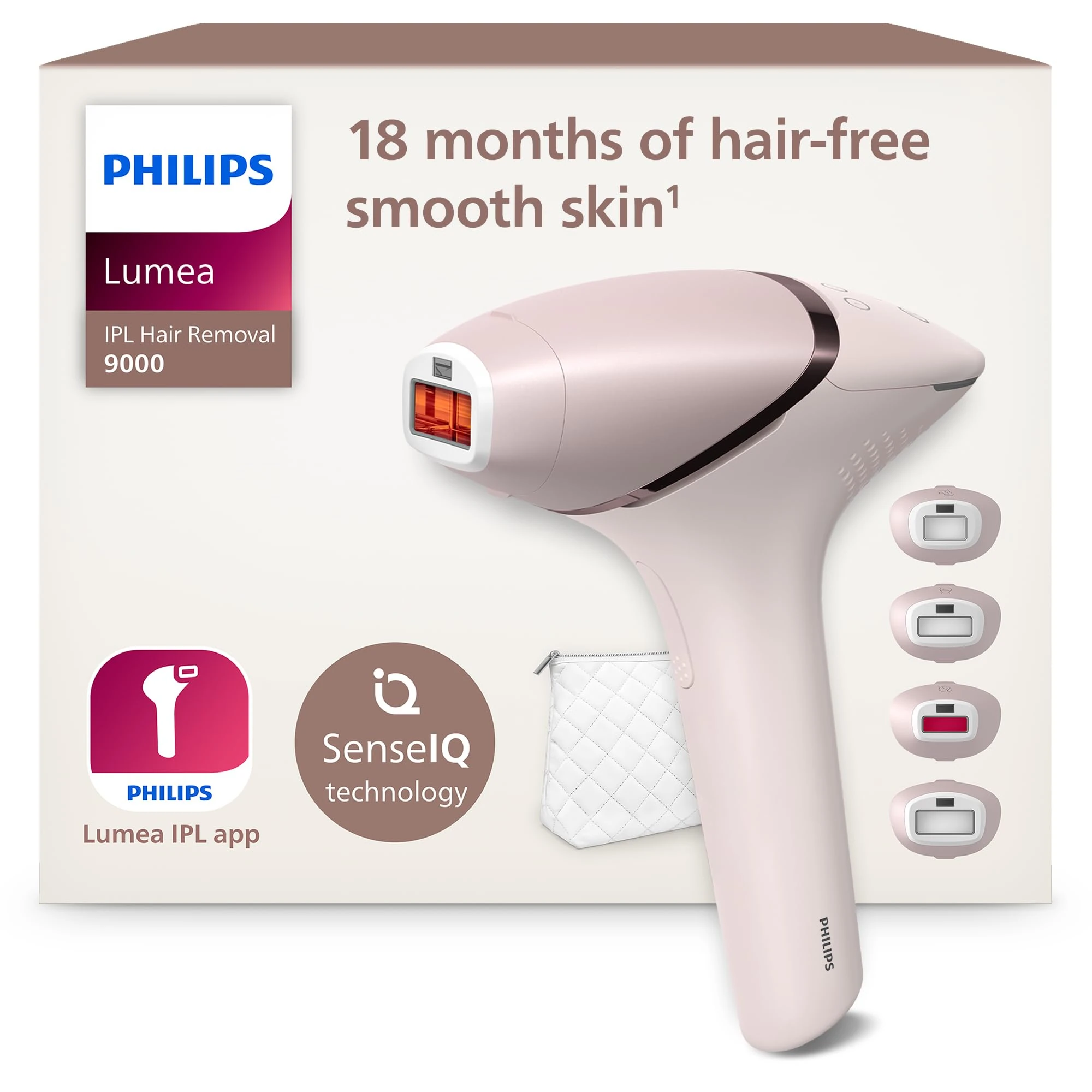 Philips Lumea 9000 Series IPL Hair Removal Device - Laser Hair Removal Alternative, SenseIQ Technology, 4 Attachments for Body, Face, Bikini and Underarms, Corded & Cordless Use, Model BRI957/00