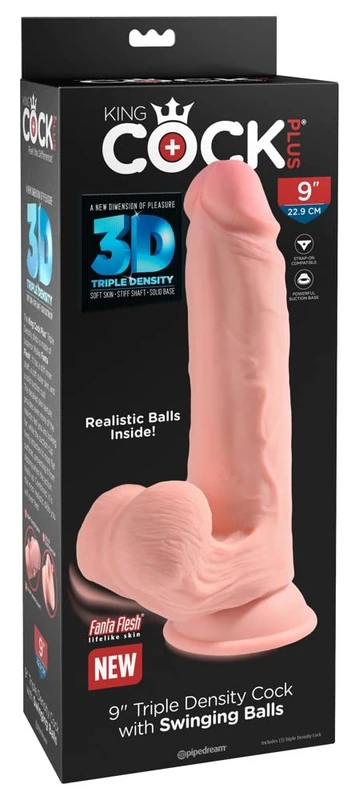 King Cock 9" Triple Density Cock with Swinging Balls Light 9 Inch
