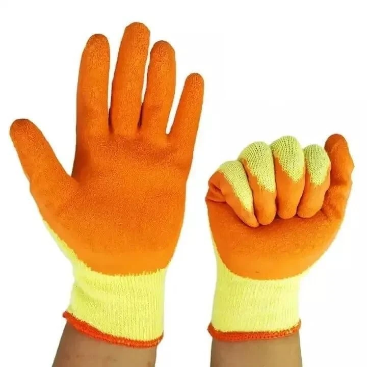 A406 24 Pair Latex Coated Orange Rubber Work Gloves Mens Safety Builders Gardening Scaffolding Mens Safety Gloves (Medium/8)