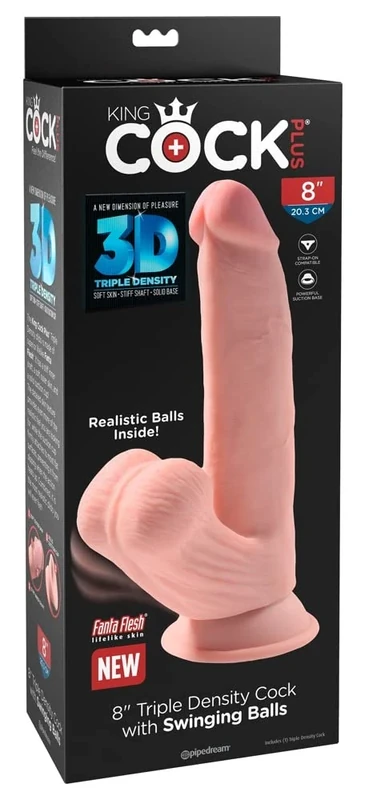 King Cock 8" Triple Density Cock with Swinging Balls Light 8 Inch