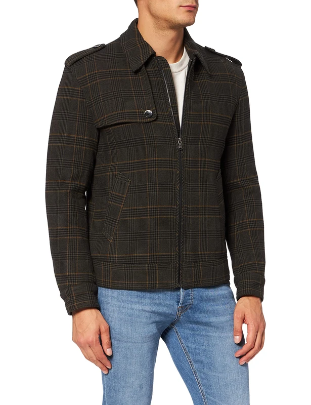 Sisley Men's Jacket 28QM53DI9, Grey/Green Check 911, 42