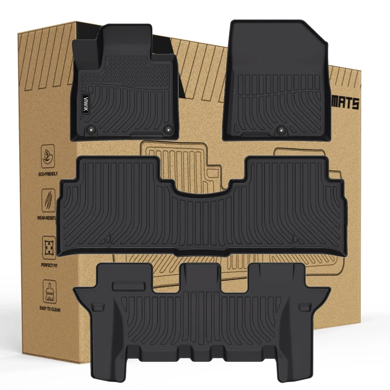 VIWIK Floor Mats for 2016-2021 Sorento 7 Seat All Weather Protection Custom Full Set Liners Include 1st and 2nd Row Front & Rear Black Car Liners