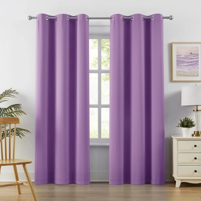 DUALIFE Lavender Purple Curtains for Bedroom 2 Panels Set, Thermal Insulated Drapes for Living Room Window Treatment, Grommet Top, 42 W x 84 L