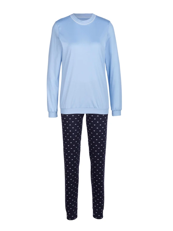 CALIDA Night Lovers Women's 100% Supima Cotton Cuffed Pyjamas with Fabric Covered Elastic Waistband, Dark Lapis Blue, 48-50
