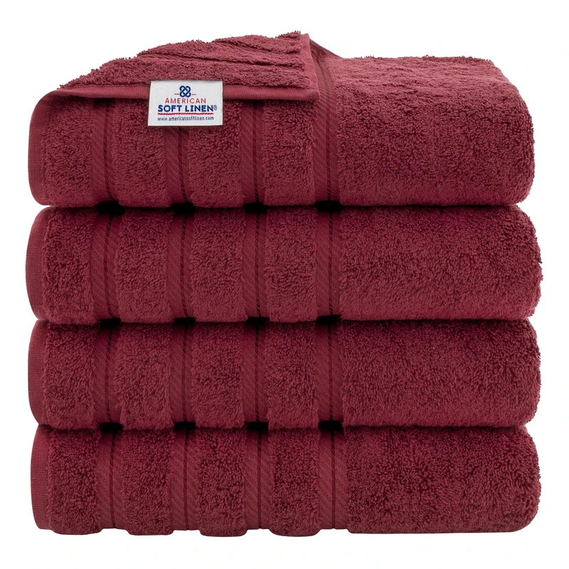 American Soft Linen, 4 Piece Bath Towel Set, 100% Turkish Cotton 27 in 54 in Bath Towels for Bathroom, Soft Absorbent Bath Towels Extra Large, Hotel Quality Quick Dry Shower Towels, Burgundy Red