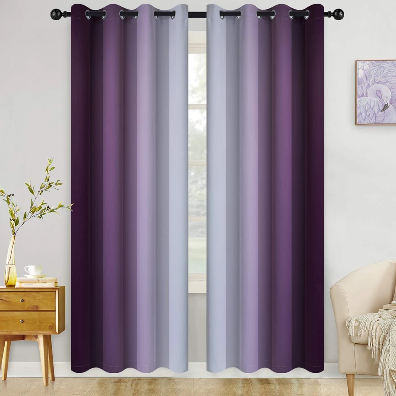 COSVIYA Grommet Ombre Room Darkening Curtains 84 inch Length 2 Panels,Purple and Grayish White Gradient Drapes Light Blocking Insulated Thermal Window Curtains for Bedroom/Living Room,52x84 inches