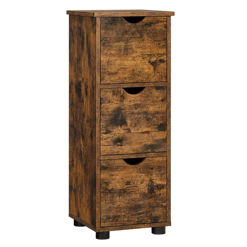 VASAGLE Bathroom Cabinet, Storage Cabinet, Tower with 3 Drawers, Cupboard, 3 Levels, Column, 30 x 30 x 80 cm, for Bathroom, Living Room, Bedroom, Kitchen, Rustic Brown BBK150X01 - Image 1