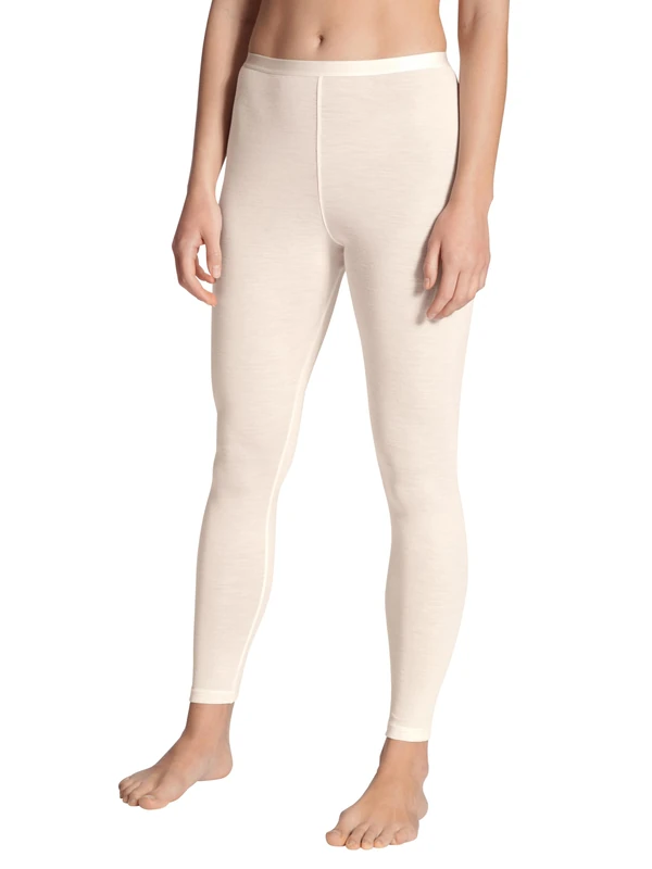 CALIDA True Confidence Women's Virgin Wool and Silk Leggings Fine Rib Thermal and Odour-Neutralising, Light Ivory, 44 W