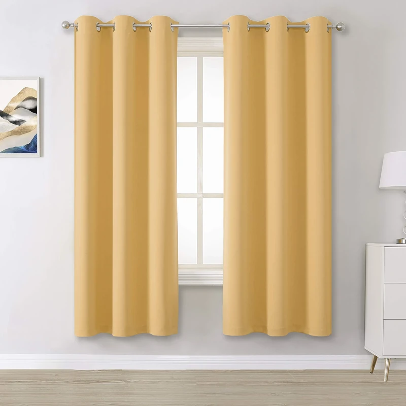 DUALIFE Yellow Curtains 72 Inches Long-Blackout Curtain Panels for Bedroom Room Darkening Solid Window Drapes for Living Room Thermal Insulated Grommet Top 42W x 72L,2 Panels Desert Mist