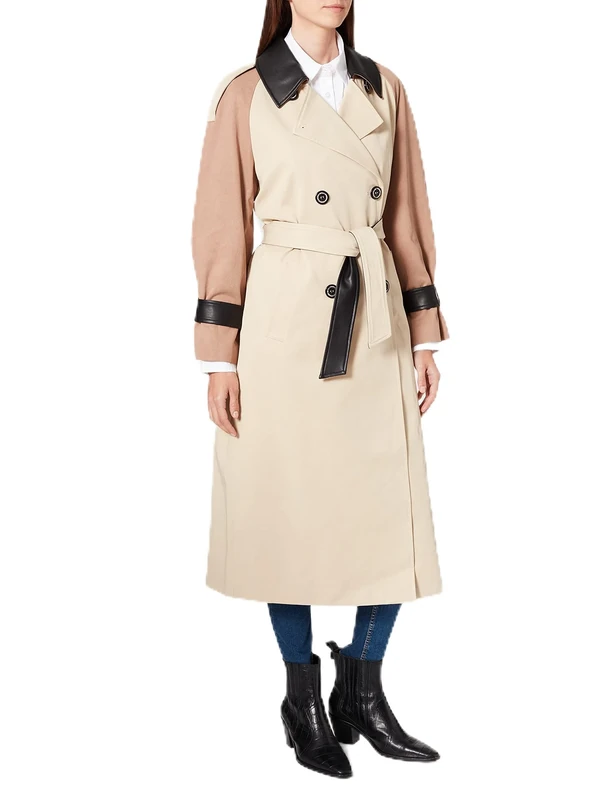 Sisley Women's Coat 2LE55K436 Trenchcoat, Cement 901 with Contrast Colour Details, 6