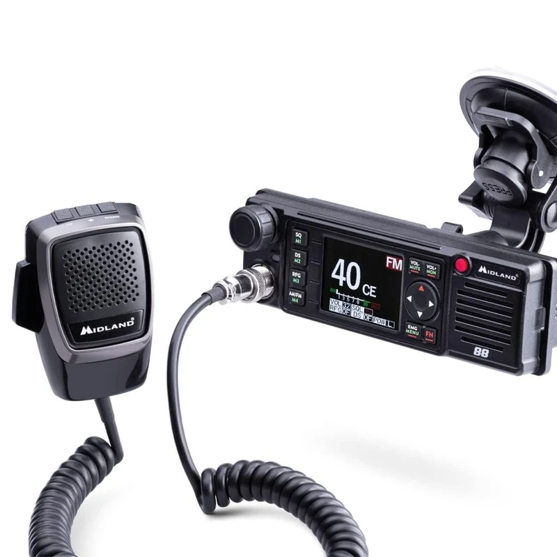 Midland - CB Radio M88 Vehicle-Mounted Licence-Free, Professional 2 Way Radio for All DIN Compartments, Cars, Trucks, Campers & More, TFT Multicolour Display, Noise Blanker/HIC, Universal Power Supply