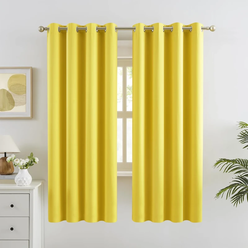 DUALIFE Thermal Insulated Blackout Curtains Room Darkening Grommet Top Drapes for Bedroom Living Room 72" Wx52 W Illuminating Yellow, 2 Panels