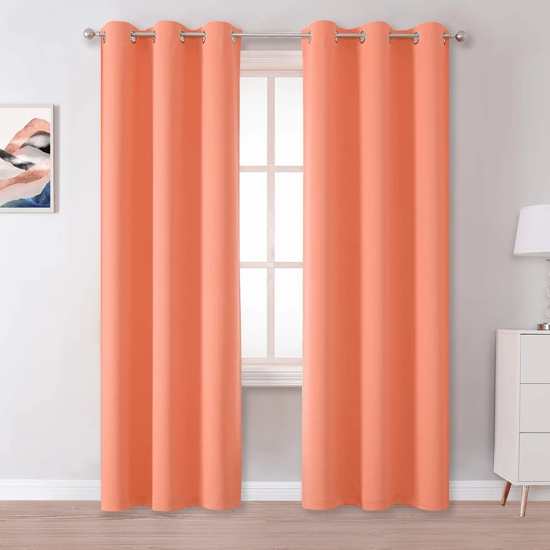 DUALIFE Burnt Coral Curtains 84 Inch Room Darkening Drapes for Living Room Nursery Grommet Curtains Thermal Insulated Blackout Window Curtain Panels for Bedroom (Peach Coral, 42W x 84L,2 Panels) - Image 1