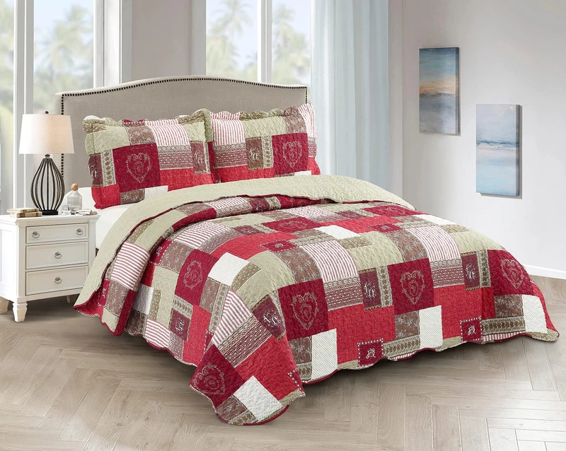 Brilliant Sunshine Burgundy Heartlove Quilt, Queen Size