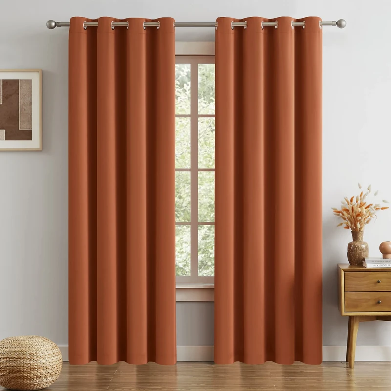 DUALIFE Blackout Curtain for Bedroom 52 x 84 Inch Length 2 Panels Thermal Insulated Room Darkening 70s Curtains for Living Room Grommet Top, Orange Ochre,Burnt Orange