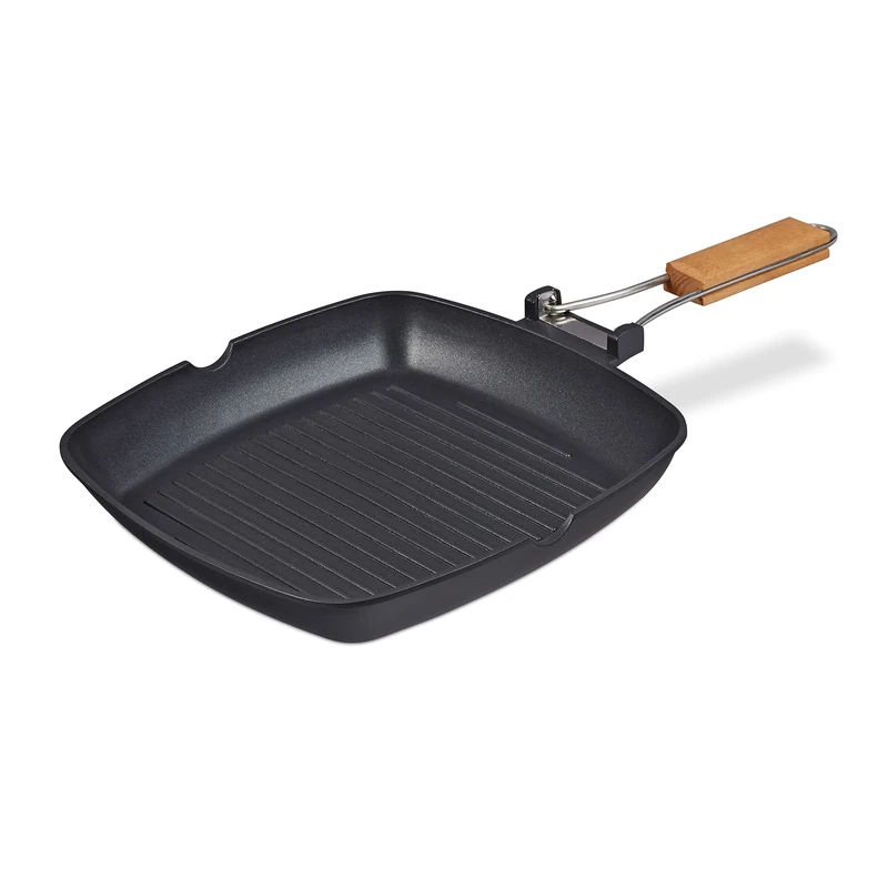Relaxdays Grill Pan, Suitable for Induction Hobs, Aluminium Steak Meat Fryer, 29x29 cm, Non-Stick Coated, Square, Black