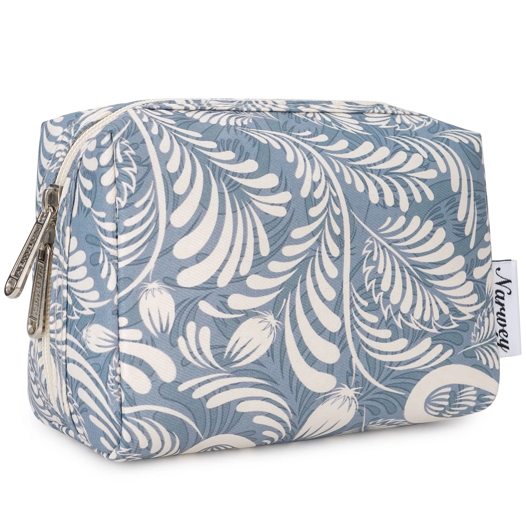 Small Makeup Bag for Handbag Cute Mini Cosmetic Bag PouchTravel Make up Bag for Purse (Blue Leaf, Small)