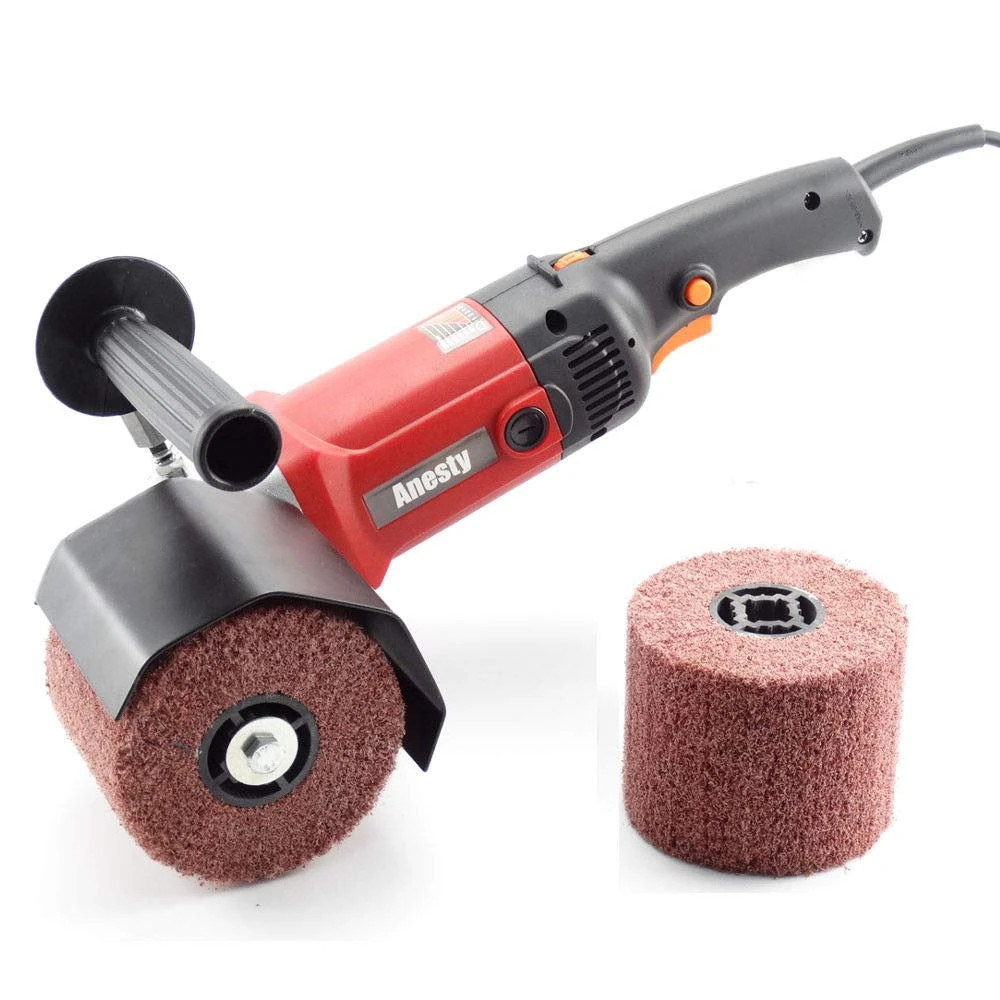 Electric Burnishing Polishing Machine, Anesty Electric Drum Sander/ Burnisher / Polisher Tool with 2pcs Nylon Burnishing Wheels for Metal and Stainless Steel Polishing