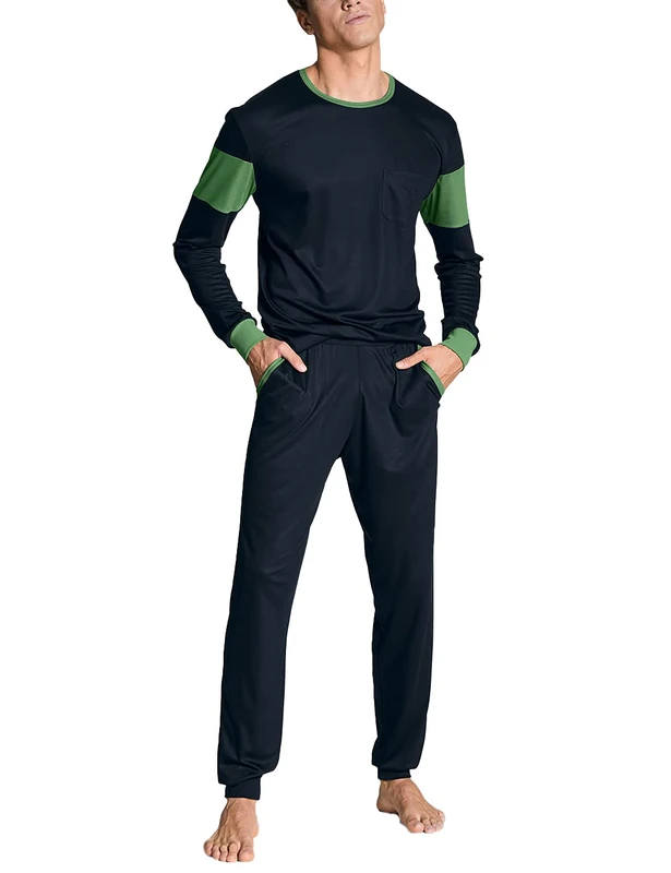 CALIDA Men's 100% Nature Pyjama Set 2 Pajama, Opaque, Dark Sapphire, 46-48