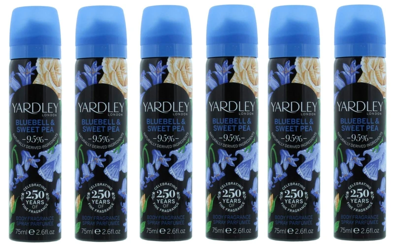 Pack of 6, Yardley Of London Bluebell & Sweet Pea Deodorising Body Spray 75ml