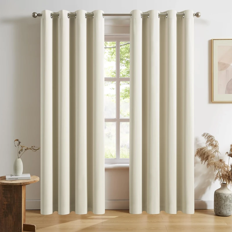 DUALIFE Blackout Curtains 52 x 84 Inch Length - Cream Light Beige Grommet Curtain Panels for Bedroom and Living Room Thermal Insulated Room Darkening Curtains 2 Panels