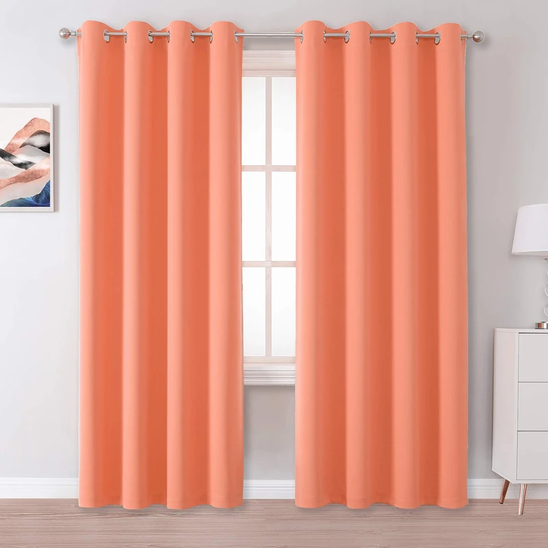 DUALIFE 96 Inch Coral Blackout Curtains 2 Panels Set Solid Grommet Window Curtain Panels Room Darkening Thermal Insulated Curtains for Living Room 52 W x 96 L Burnt Coral