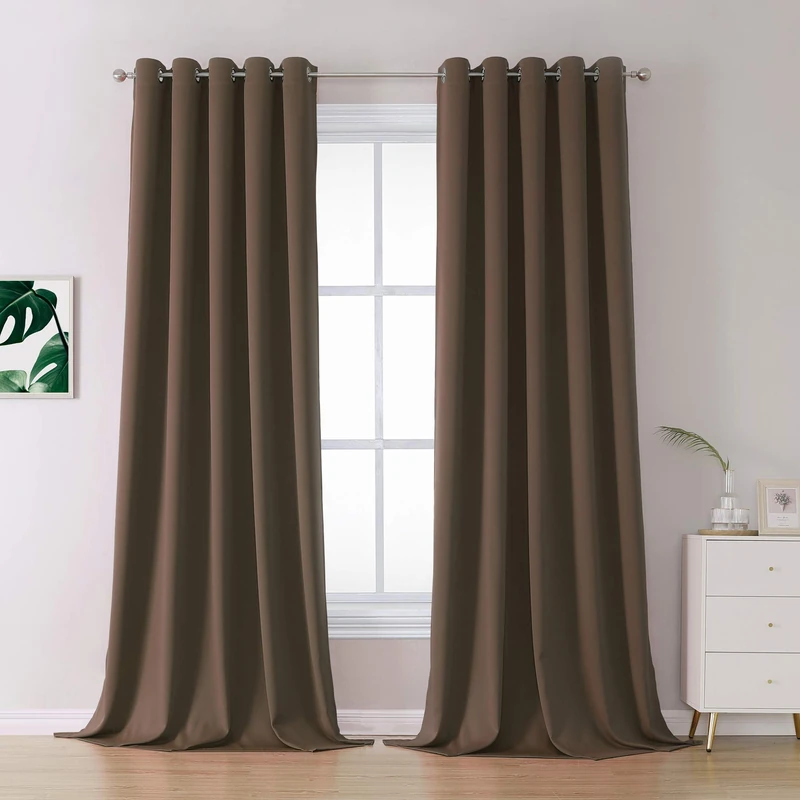 DUALIFE 120 Inches Long Coffee Colour Curtains - Brown Thermal Insulated Curtain Panels with Grommet Room Darkening Drapes for Bedroom 60 by 120 Inch, 2 Panels