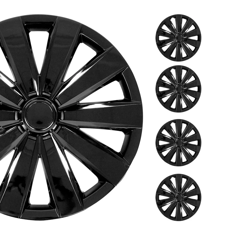 OMAC Wheel Rim Cover Hubcaps, Auto Tire Replacement Exterior Caps, 4 Pieces Set, 16 inches, Black