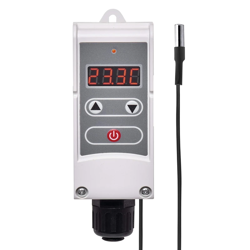 EMOS Mounts thermostat with remote sensor, adjustable switching sensitivity and digital display, pipe insertion thermostat adjustment range 5 °C to 90 °C.