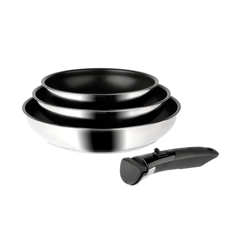 Sitram 713510 ARPEGE Set of 3 Coated Stainless Steel Frying Pans: Ø 20, 24, 28 cm with Removable Handle