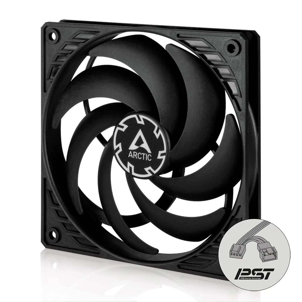 ARCTIC P12 Slim PWM PST - PC Fan, 120mm Fan, PC Case Fan with PWM Sharing Technology (PST), Pressure-optimised, Quiet motor, Computer, Extra slim, 300-2100 rpm - Black