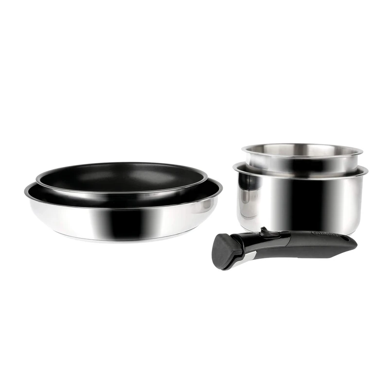 Sitram Arpege 713517 Set of 5 Stainless Steel Frying Pans Diameter 24-28 cm Coated 2 Saucepans Diameter 16-18 cm 1 Removable Handle