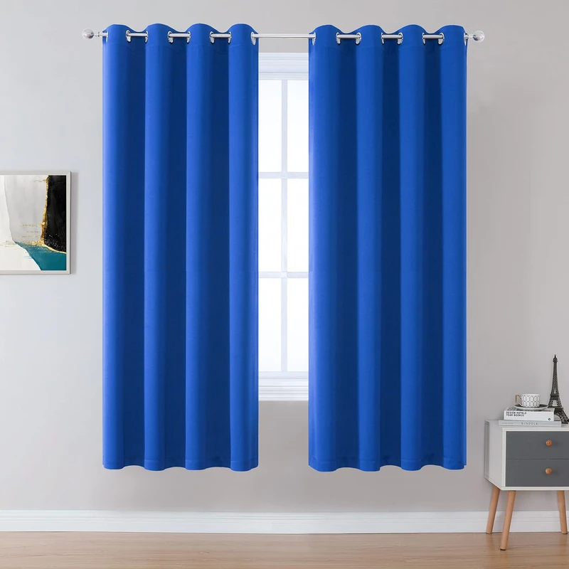 Blackout Curtain Panels/Drapes 72 Inch Length Solid Energy Efficient Room Darkening Bedroom Curtains Thermal Insulated Grommet Top 52 x 72 Inches Royal Blue