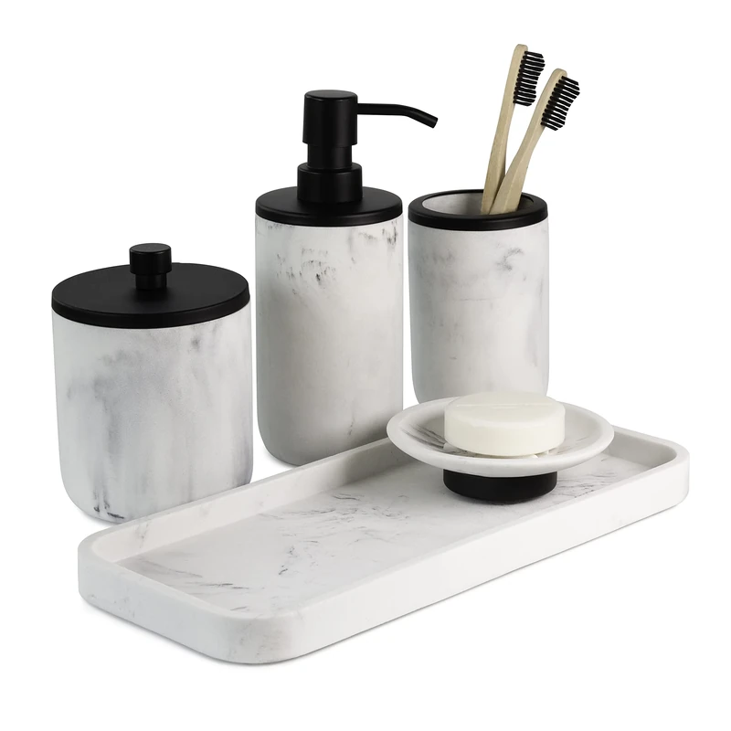 Bathroom Soap Dispenser Set - Bathroom Toothbrush Holder Set, Marble Bathroom Accessories, Matte Black Bathroom Accessories Set, Black Bathroom Decor, Modern Bathroom Accessories Set