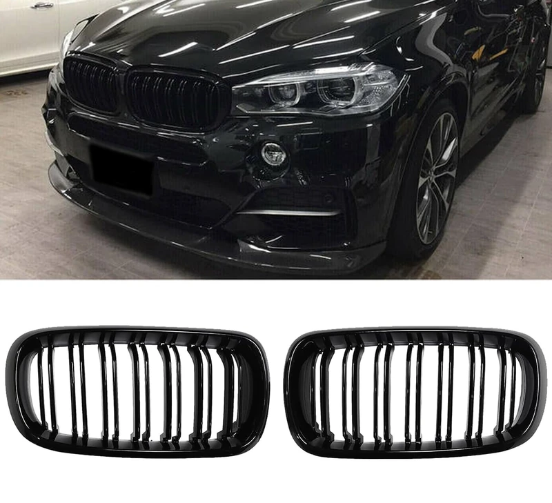 JUEDIMA F15 F16 Grille - Gloss Black Front Replacement Kidney Grille Grill Compatible with 2014 2015 2016 2017 2018 BMW X5 F15 X6 F16 X5M X6M Twin Slat Fins Grille