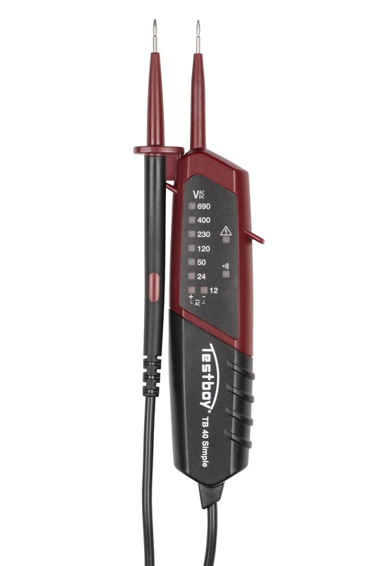 Testboy 40 Simple two-pole voltage tester with LED display for direct and alternating voltage (continuity test, one-handed operation, voltage range 12-690 V AC/DC, display with 10 LEDs), black/red