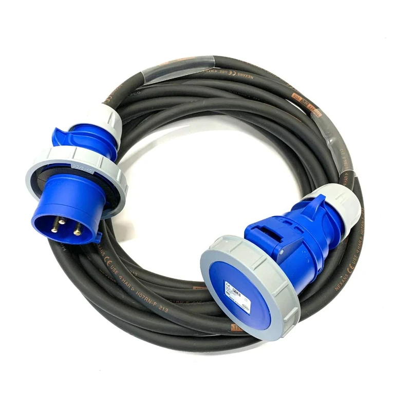 32 Amp 3 Pin 240V IP67 Waterproof Single Phase Extension Lead - PCE Blue - 6mm² Heavy Duty Industrial H07RN-F Rubber Cable - 32A 1PH HO7 (3 Metre)