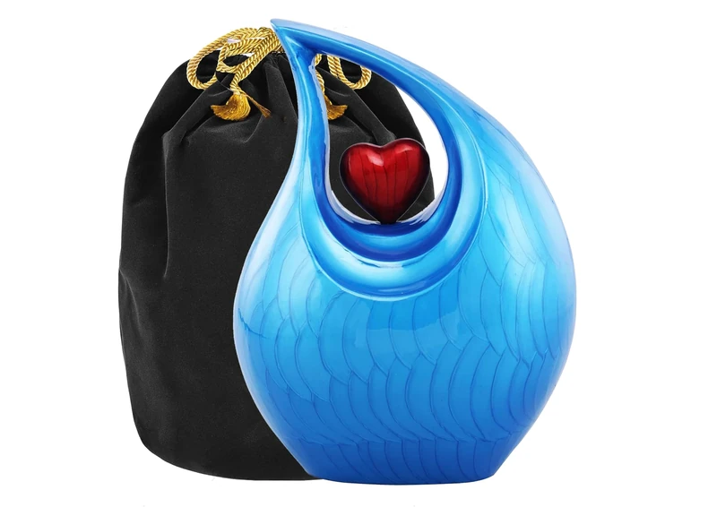 Urns for Ashes, Heart of Love Cremation URN for Ashes, Adult Urn for Funeral, Burial, Columbarium or Home, Cremation Urns for Human Ashes Adult 220 Cubic Inches: with Velvet Bag (White) (Blue)