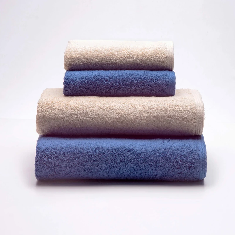 Sancarlos - Set of 4 Ocean 2 Hand Towels for Basin and 2 Bathrooms, Colour Beige and Dark Blue, 100% Cotton, 550 g/m²