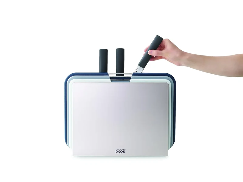 Joseph Joseph Nest 6 Piece Knife and Chopping Board Set, Stainless steel Kitchen knives and colour coded boards in compact storage stand, Grey