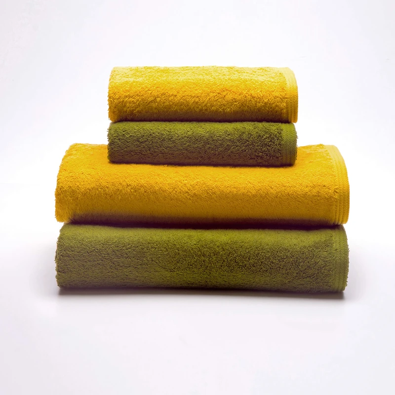 Sancarlos - Set of 4 Ocean Duo Hand Towels, 2 Sinks and 2 Bath, Mustard Yellow and Moss Green, 100% Cotton, 550 GSM