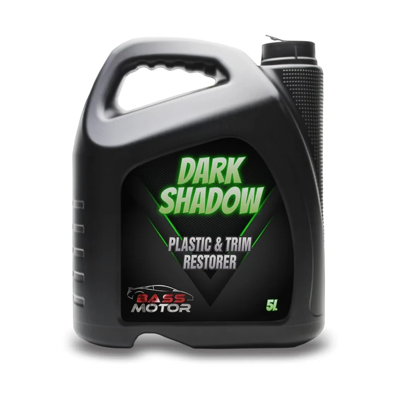 Bass Motor Premium-Auffrischer für Auto und Motorrad - gegen Flecken und Kratzer, Autopflege für Kunststoff und Gummi - Innenraum, Kofferraum, Verkleidung, Reifen - Sprühflasche – DARK SHADOW 5 Liter