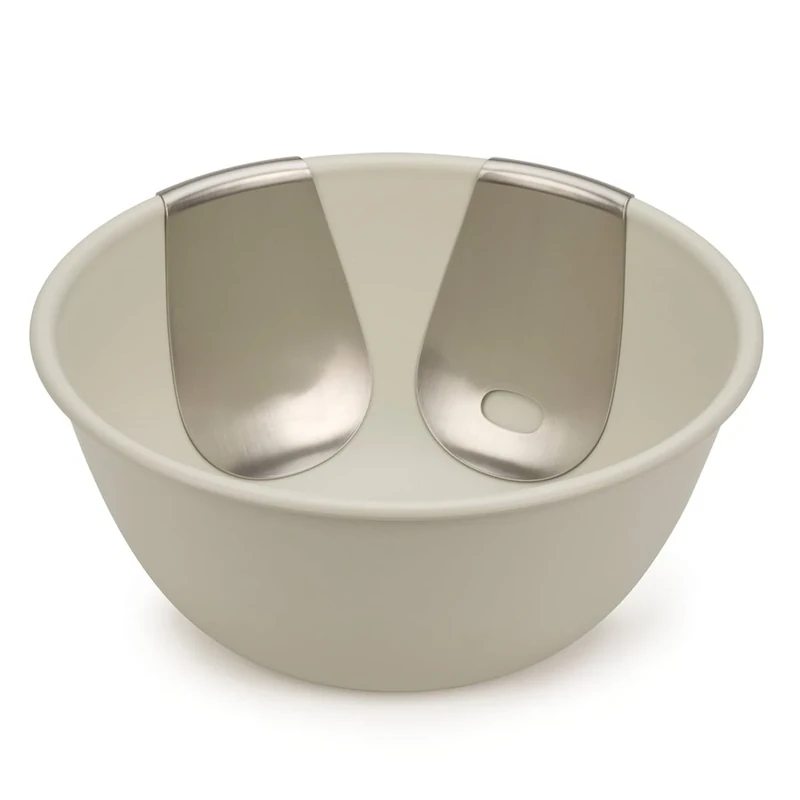 Joseph Joseph Uno Salad Bowl with Space-Saving Stainless Steel Servers, BPA free, dishwasher safe - Stone, 8