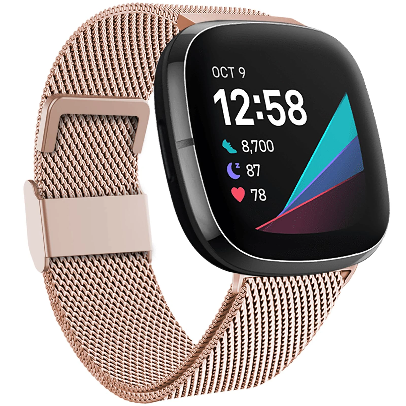 Faliogo Compatible with Fitbit Versa 3/4/Sense Strap, Adjustable Stainless Steel Metal Replacement Strap with Magnet Lock, Large Royal Gold