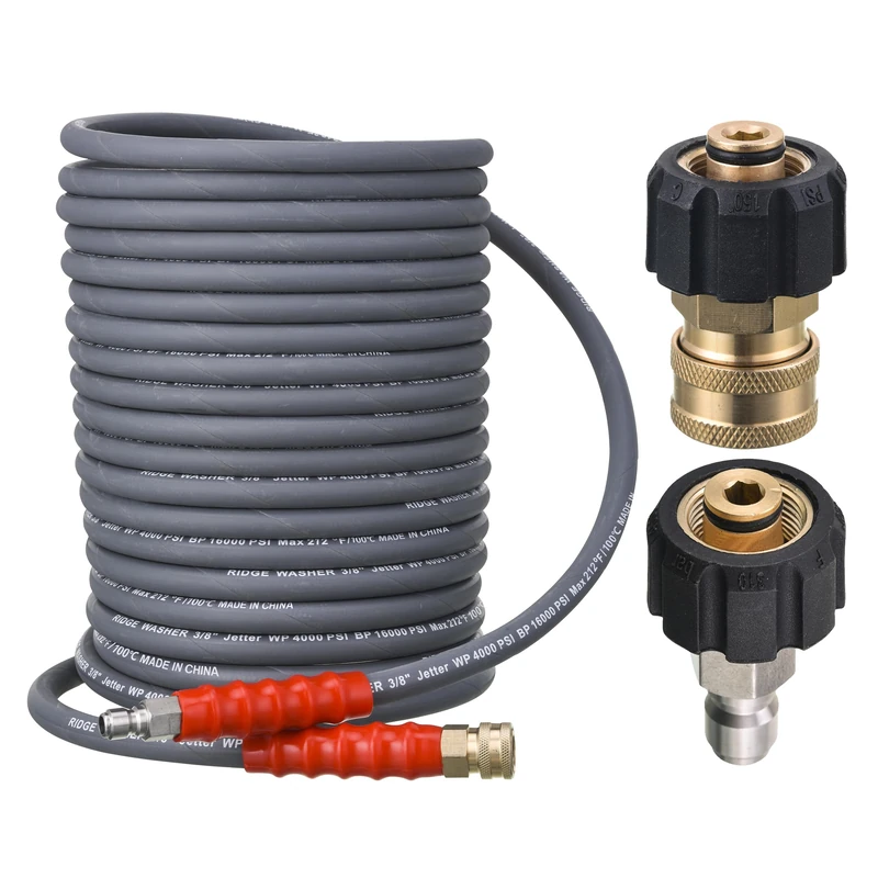 Ridge Washer Pressure Washer Hose 50 Feet X 3/8 Inch for Hot and Cold Water, with M22 14mm to 3/8 Inch Quick Connect, 4000 PSI