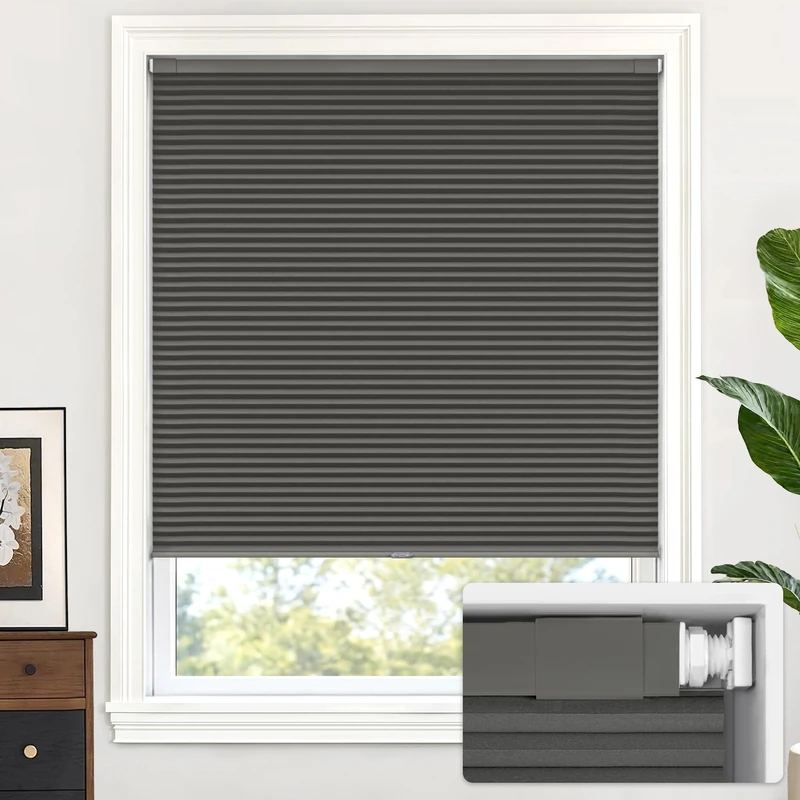 LazBlinds Cordless Cellular Shades, No Tools No Drill Blackout Honeycomb Shades Pleated Blinds for Windows, 31" W x 64" H, Midnight Black