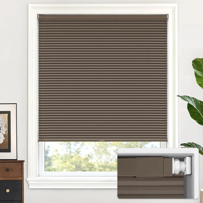 LazBlinds Black Out Cordless Cellular Shades, No Tools No Drill Honeycomb Shades Pleated Blinds for Windows, 36'' W x 64'' H, Dark Coffee
