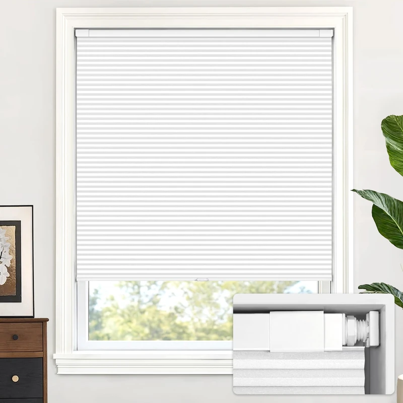 LazBlinds Cellular Curtains Without Cords No Tools or Drill Required Blackout Pleated Honeycomb Curtains for Windows, W24 x L64 Inch Silver White