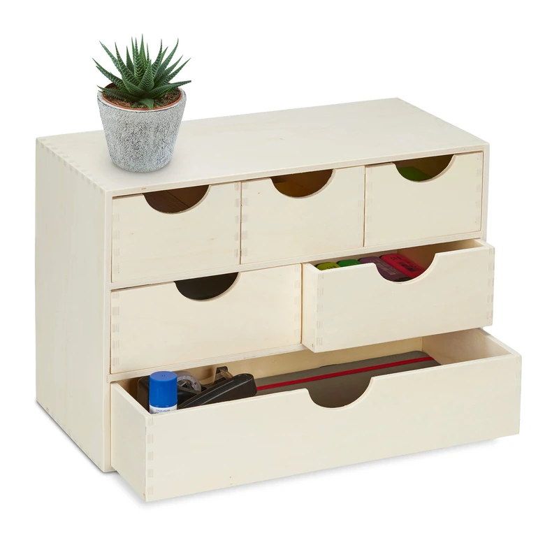Relaxdays Chest of Drawers, Wooden, 6 Compartments, Self Design, Clothes Storage, Office, HxWxD 28 x 40 x 20 cm, Natural